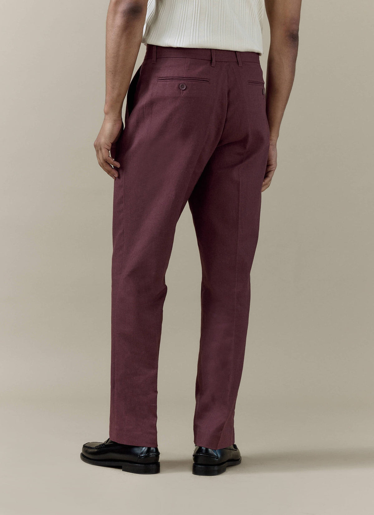 Men's Burgundy Tailored Trousers - Linen Cotton Blend