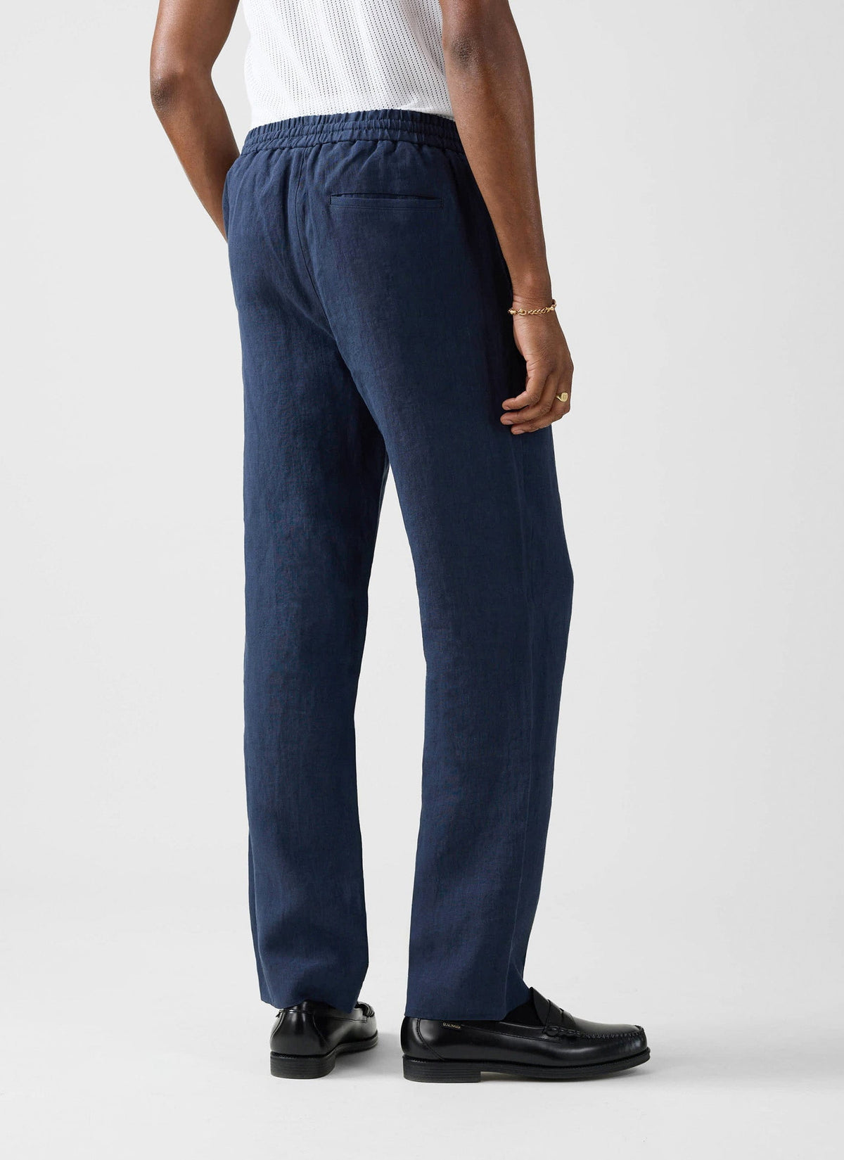 Men's Linen Trousers - Lorena Wide Leg - Navy Blue