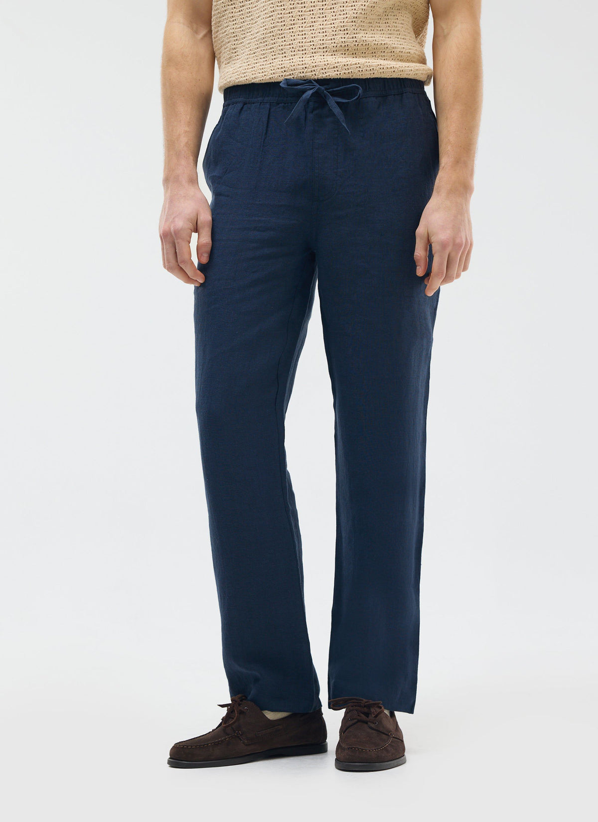 Men's Linen Trousers - Wide Leg - Navy