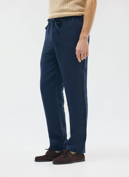 Men's Linen Trousers - Wide Leg - Navy