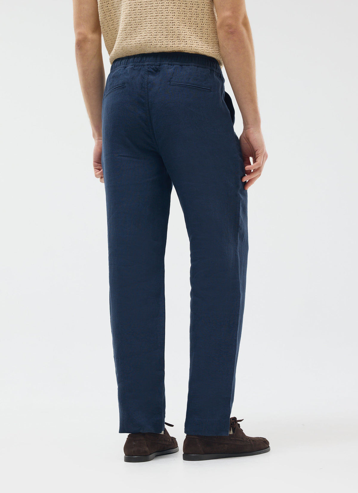 Men's Linen Trousers - Wide Leg - Navy