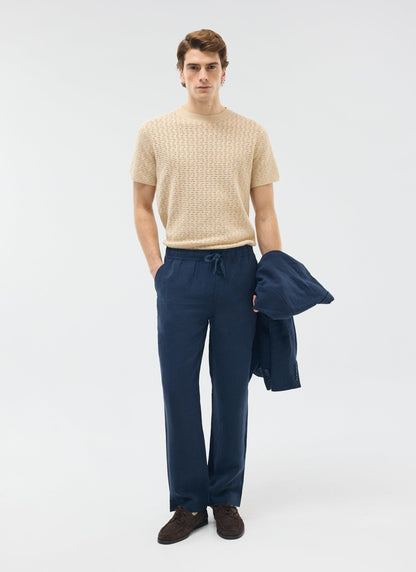 Men's Linen Trousers - Wide Leg - Navy