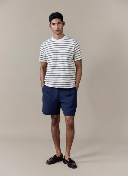 Men's Navy Pleated Tailored Linen Shorts