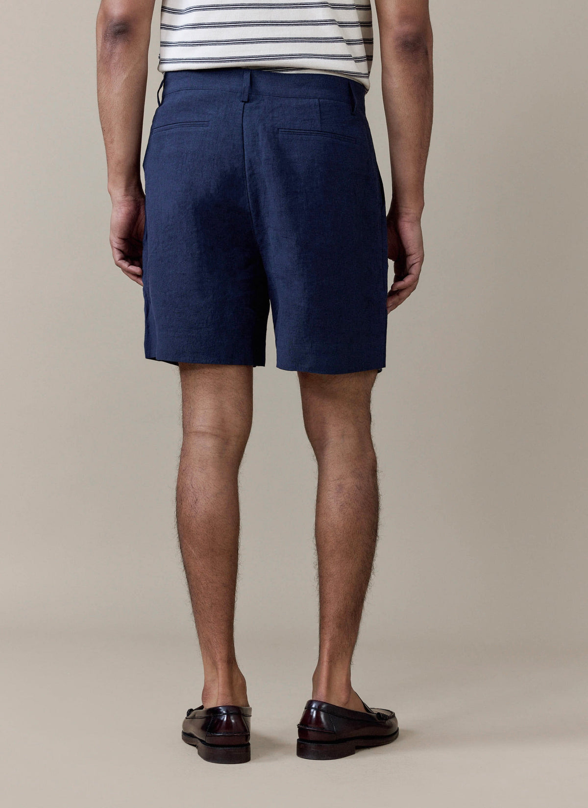 Men's Navy Pleated Tailored Linen Shorts