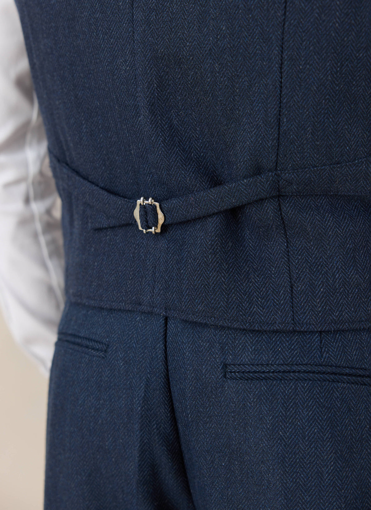 Men's Navy Herringbone Wool Tailored Waistcoat - Percival