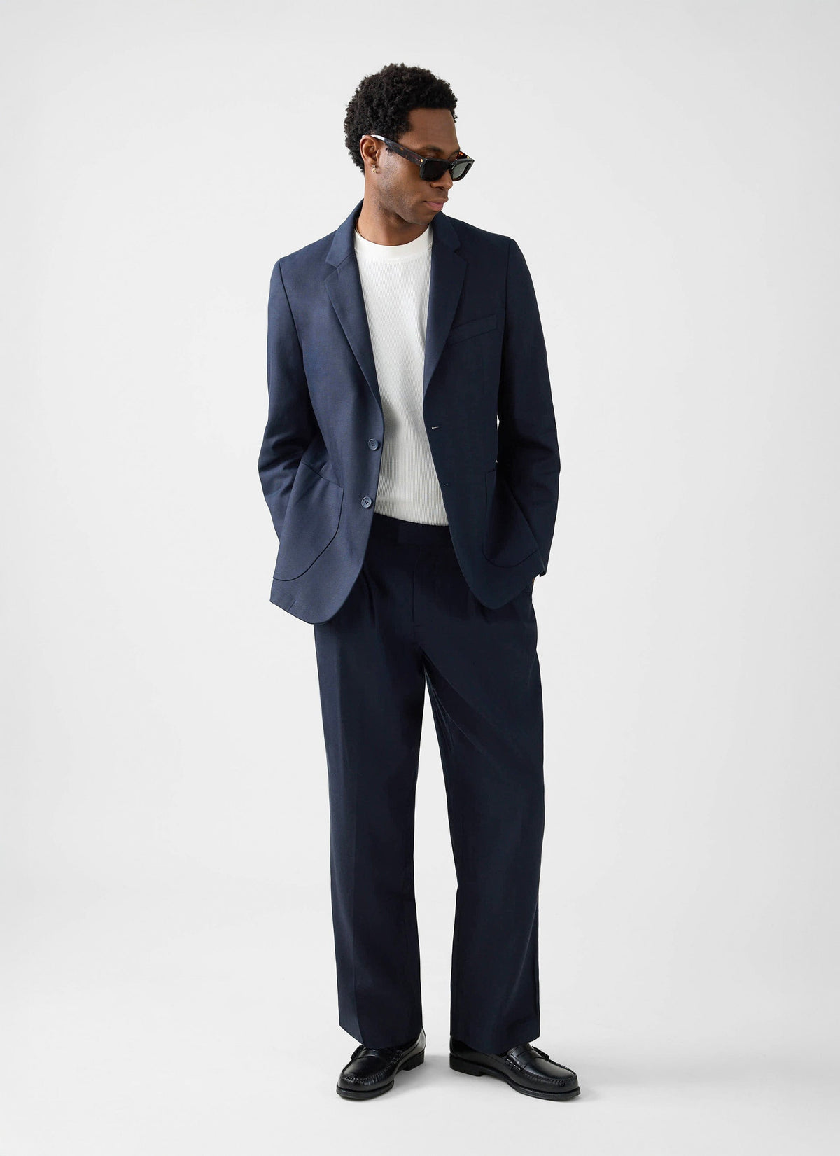 Men's Regular Fit Suit - Suit Blazer - Navy Blue - Lyocell