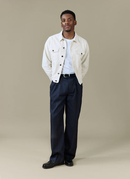 Men's Pleated Trousers - Relaxed Fit - Navy Blue - Lyocell