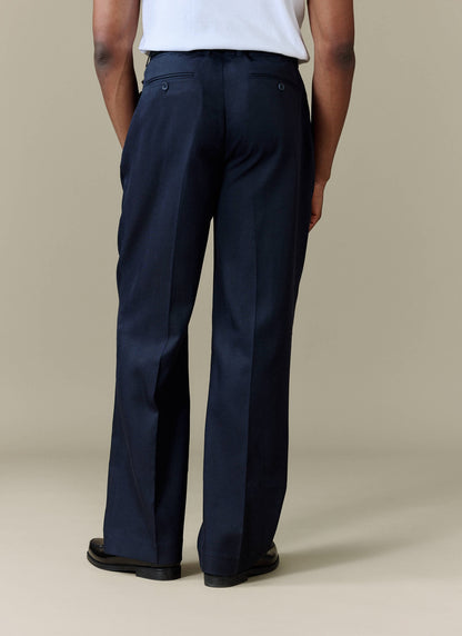Men's Pleated Trousers - Relaxed Fit - Navy Blue - Lyocell