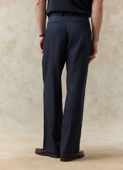 Men's Pleated Trousers - Relaxed Fit - Navy Blue - Lyocell
