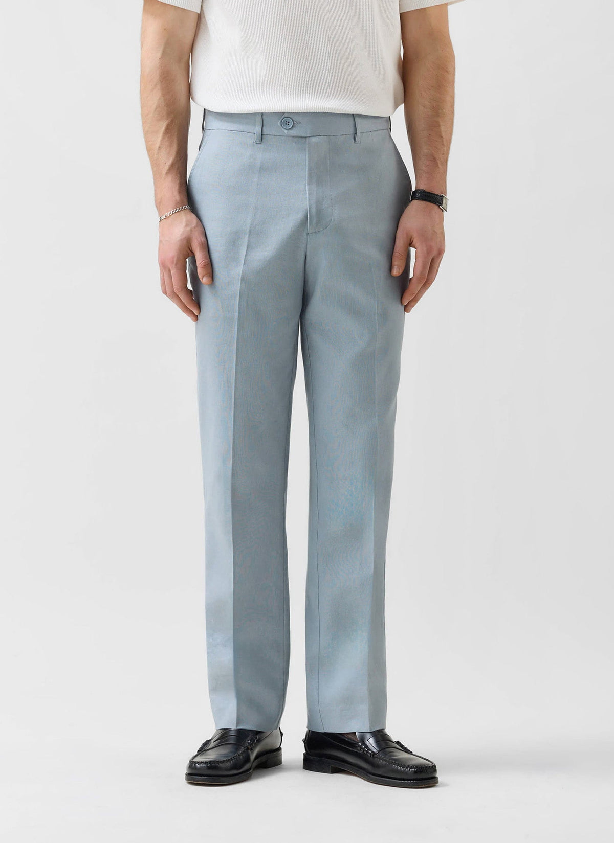 Men's Tailored Linen Trousers - Straight Leg - Light Blue