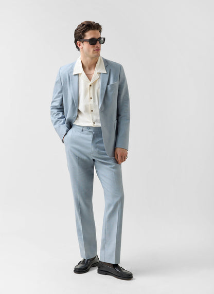 Men's Tailored Linen Trousers - Straight Leg - Light Blue