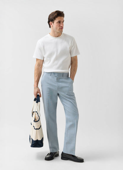 Men's Tailored Linen Trousers - Straight Leg - Light Blue