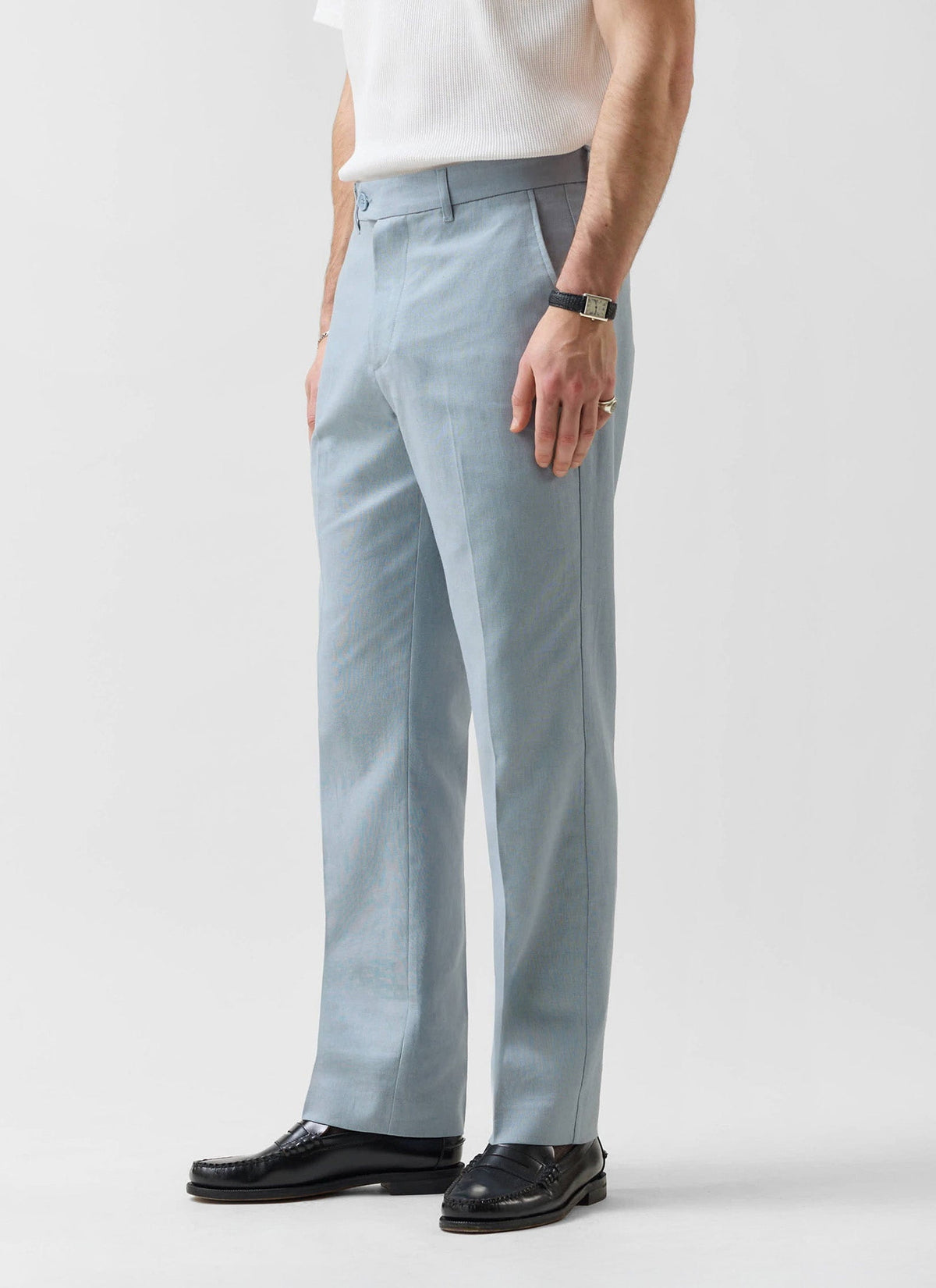 Men's Tailored Linen Trousers - Straight Leg - Light Blue