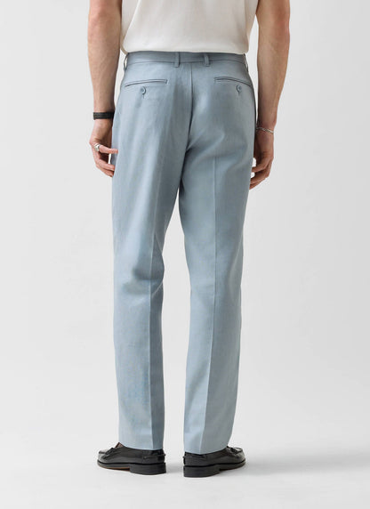 Men's Tailored Linen Trousers - Straight Leg - Light Blue