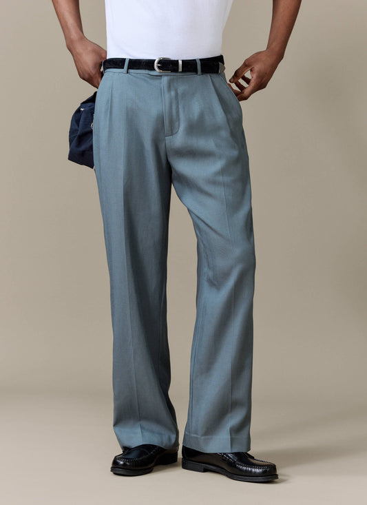 Men's Pleated Trousers - Relaxed Fit - Slate Blue - Lyocell