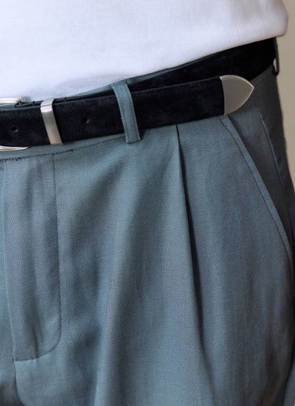 Men's Pleated Trousers - Relaxed Fit - Slate Blue - Lyocell