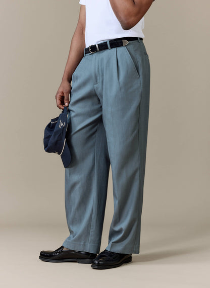 Men's Pleated Trousers - Relaxed Fit - Slate Blue - Lyocell