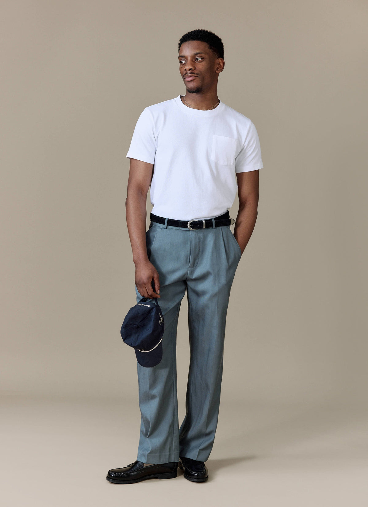 Men's Pleated Trousers - Relaxed Fit - Slate Blue - Lyocell