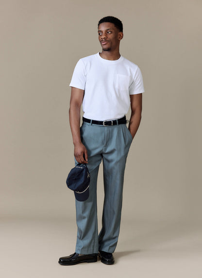 Men's Pleated Trousers - Relaxed Fit - Slate Blue - Lyocell
