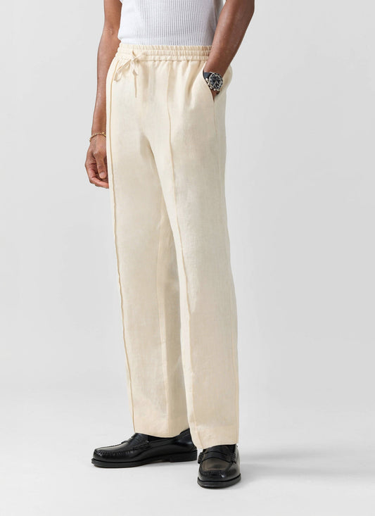 Men's Linen Trousers - Lorena Wide Leg - Cream
