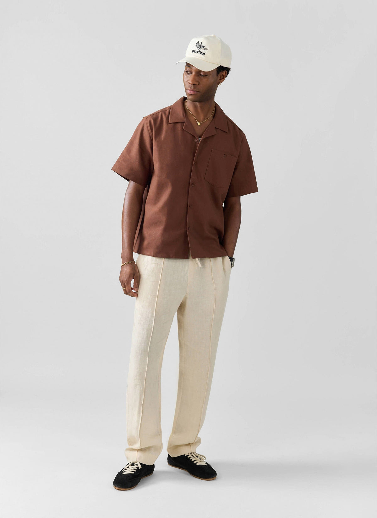 Men's Linen Trousers - Lorena Wide Leg - Cream