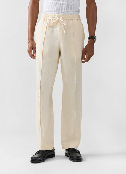 Men's Linen Trousers - Lorena Wide Leg - Cream