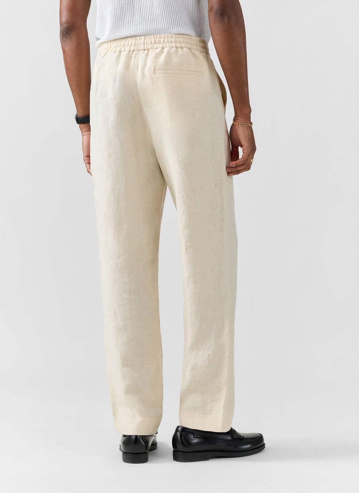 Men's Linen Trousers - Lorena Wide Leg - Cream