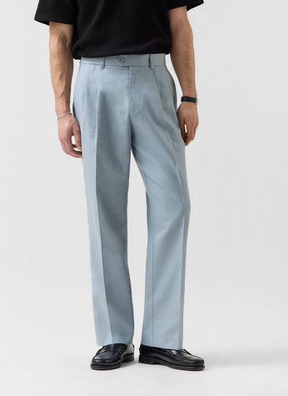 Men's Pleated Trousers - Tailored Linen Suits - Light Blue