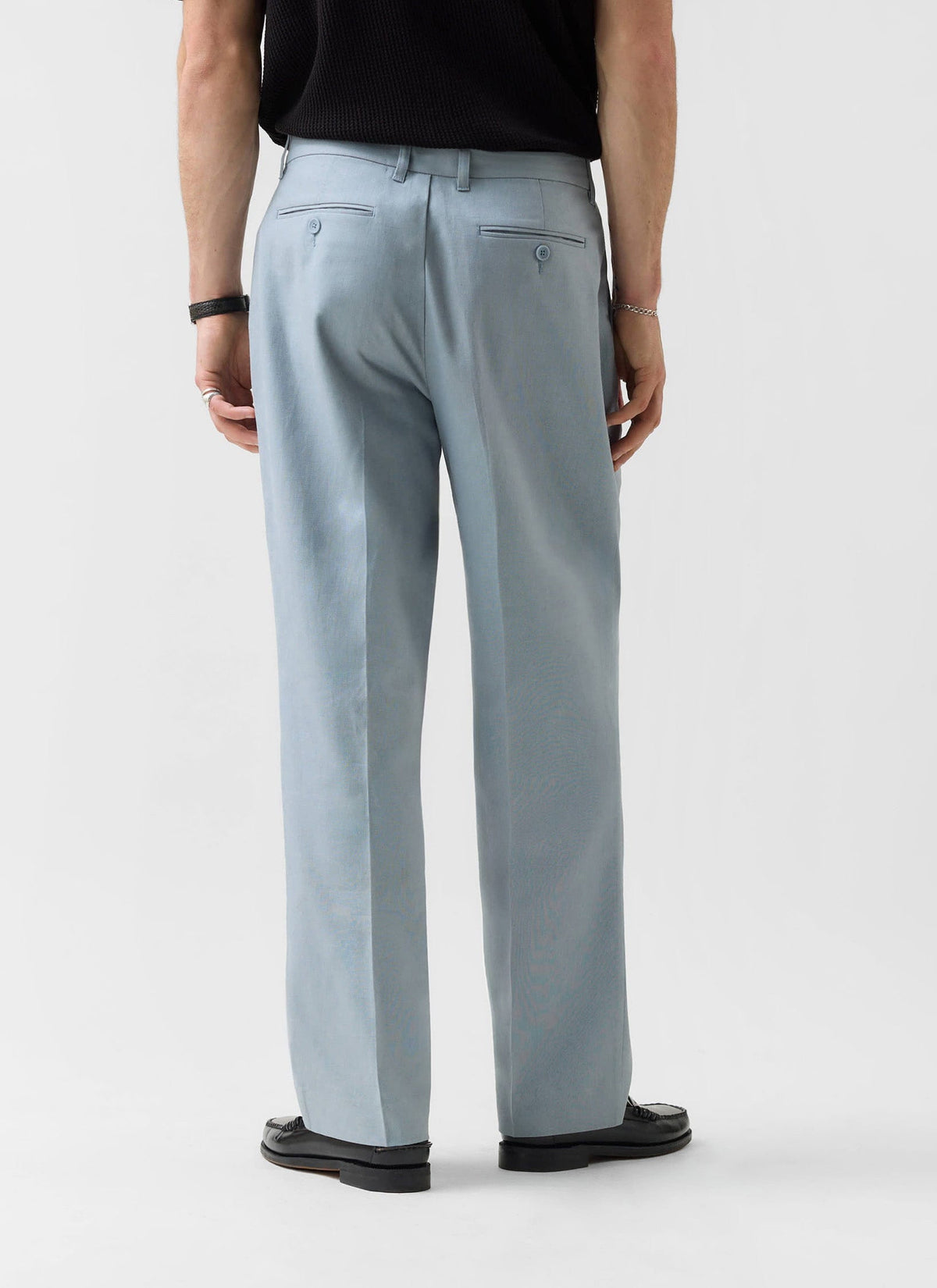 Men's Pleated Trousers - Tailored Linen Suits - Light Blue