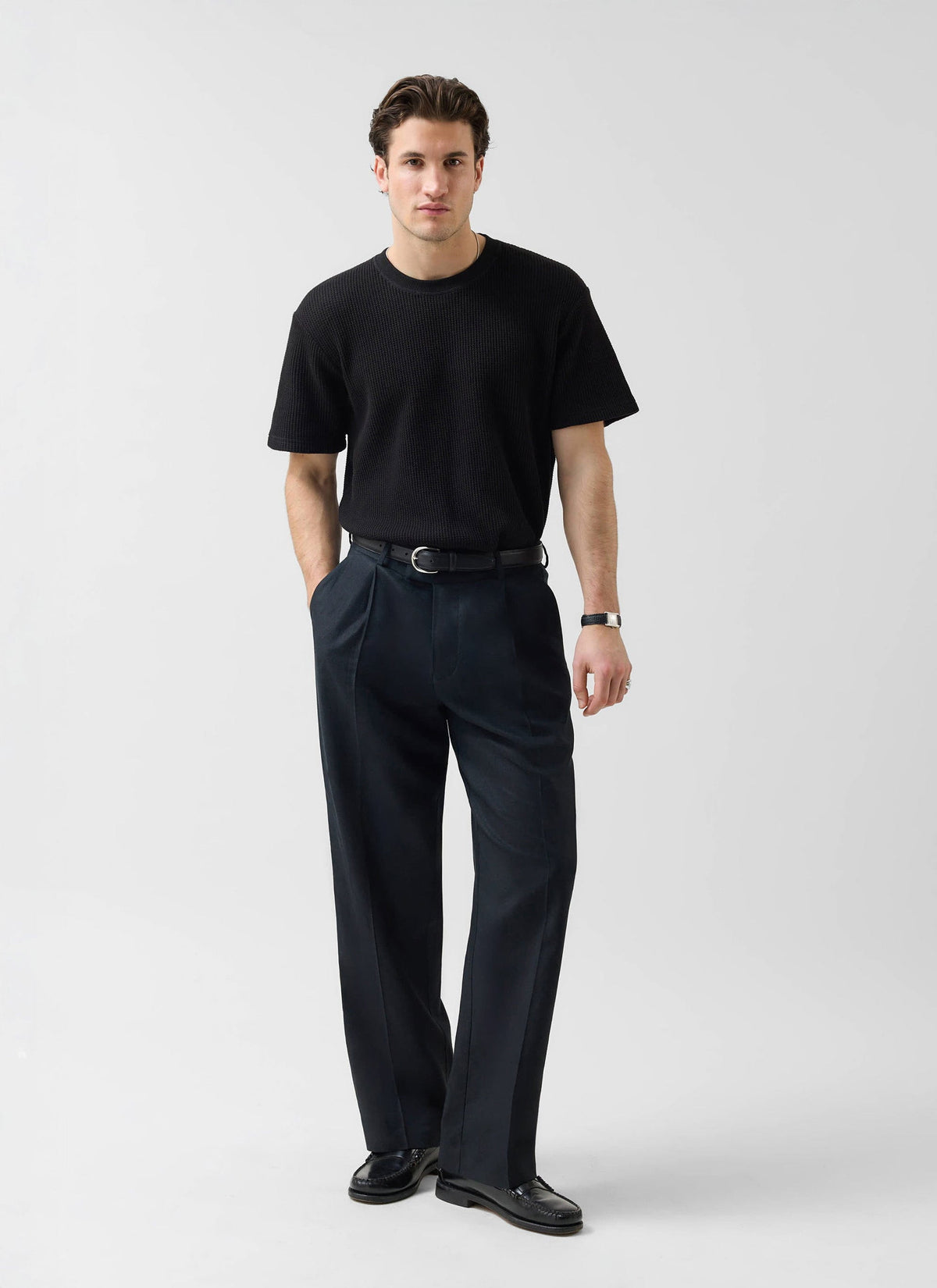 Wide Leg Trousers - Linen - Black