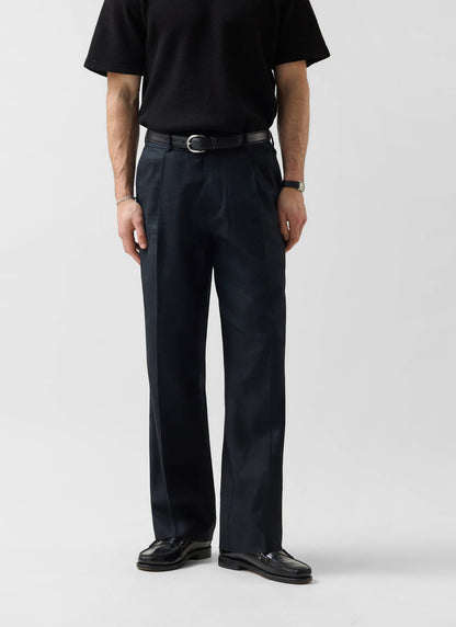 Wide Leg Trousers - Linen - Black