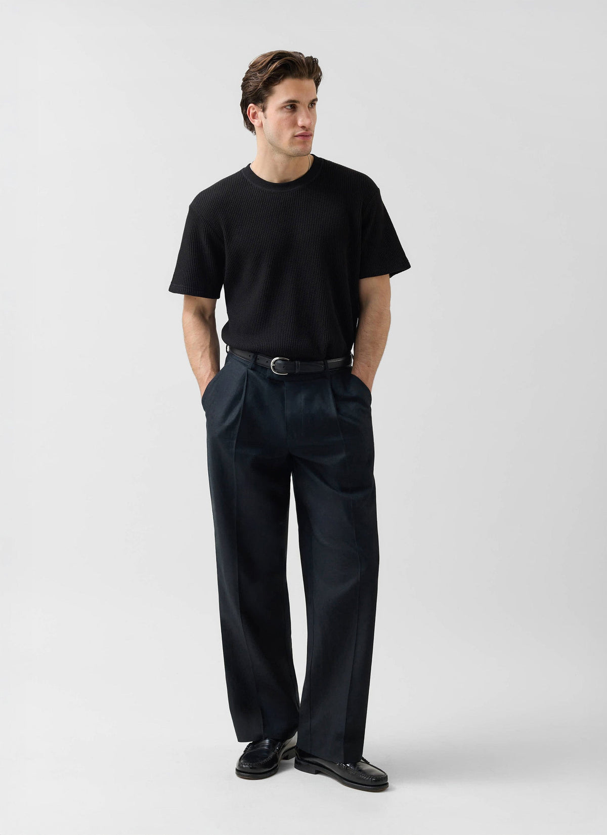 Wide Leg Trousers - Linen - Black