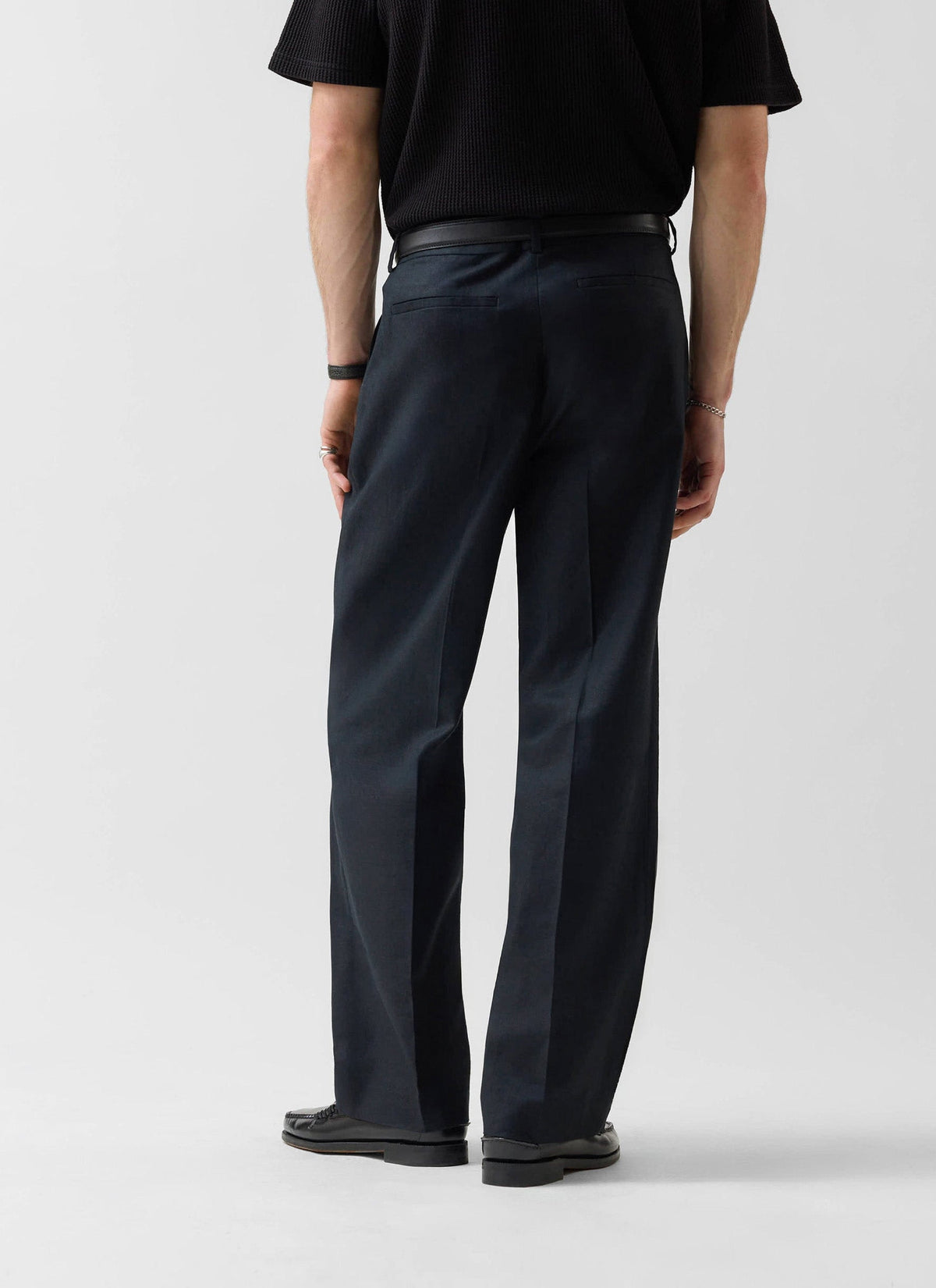 Wide Leg Trousers - Linen - Black