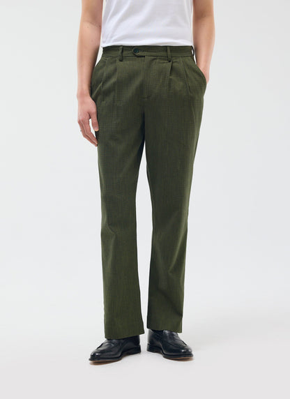 Men's Pleated Suit Trousers - Houndstooth Forest Green
