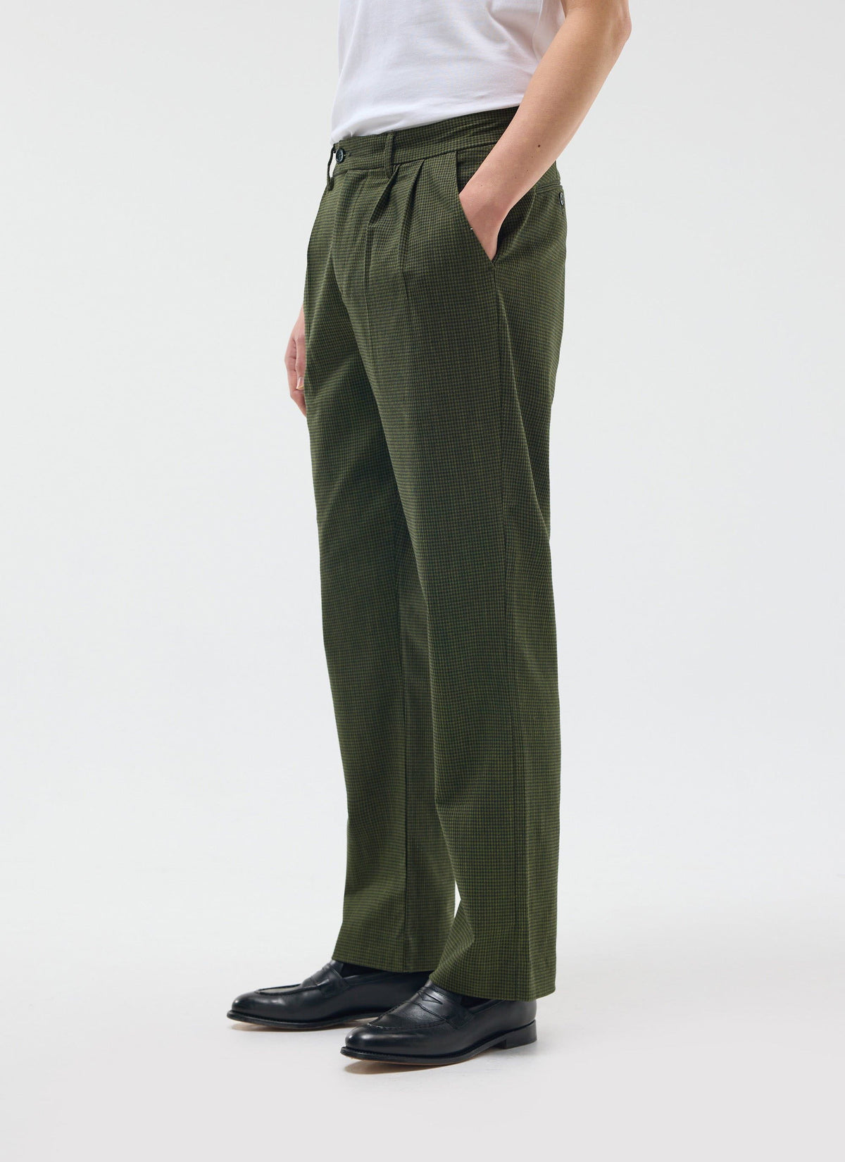 Men's Pleated Suit Trousers - Houndstooth Forest Green