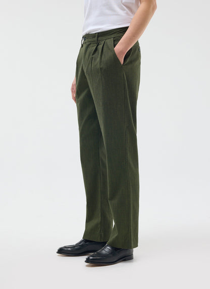 Men's Pleated Suit Trousers - Houndstooth Forest Green