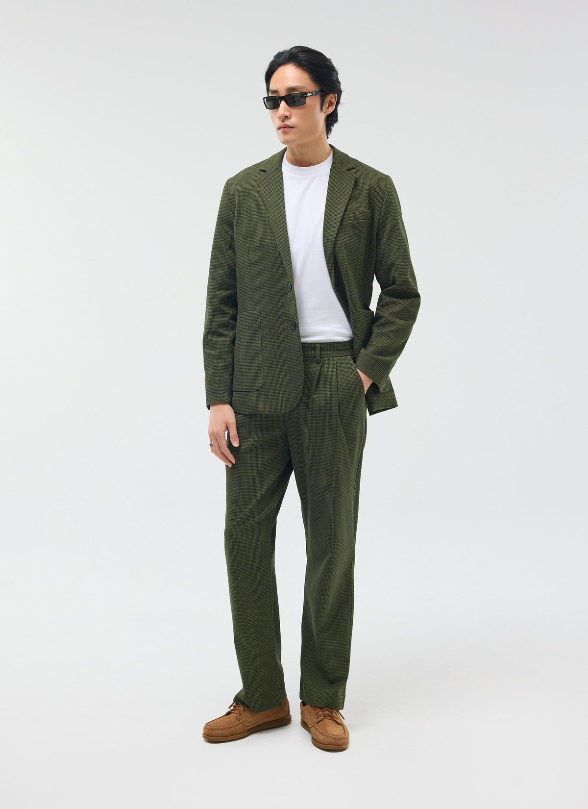 Men's Pleated Suit Trousers - Houndstooth Forest Green