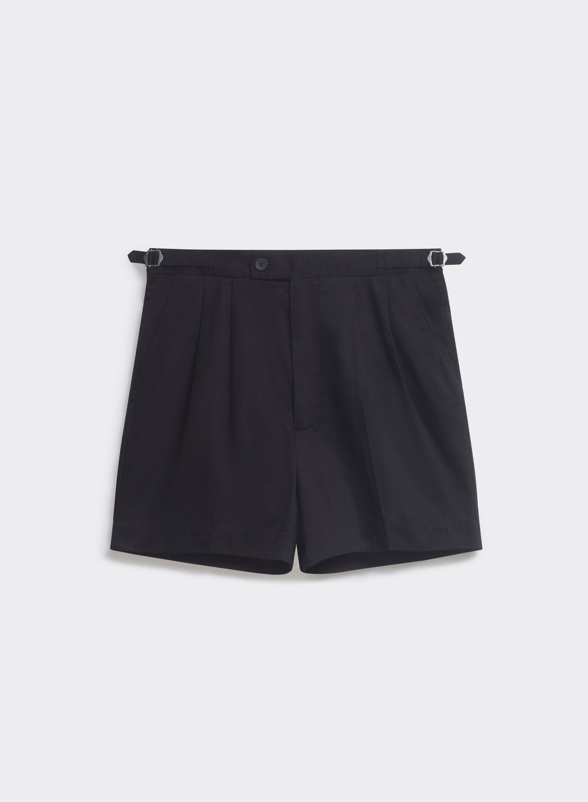 Men's Double Pleated Black Shorts - Blake - Cotton