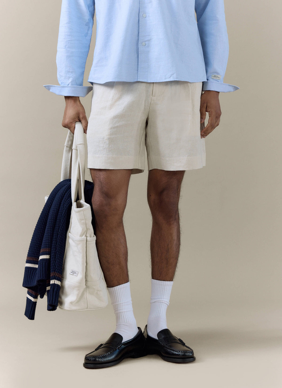 Men's Pleated Linen Tailored Shorts - Cream