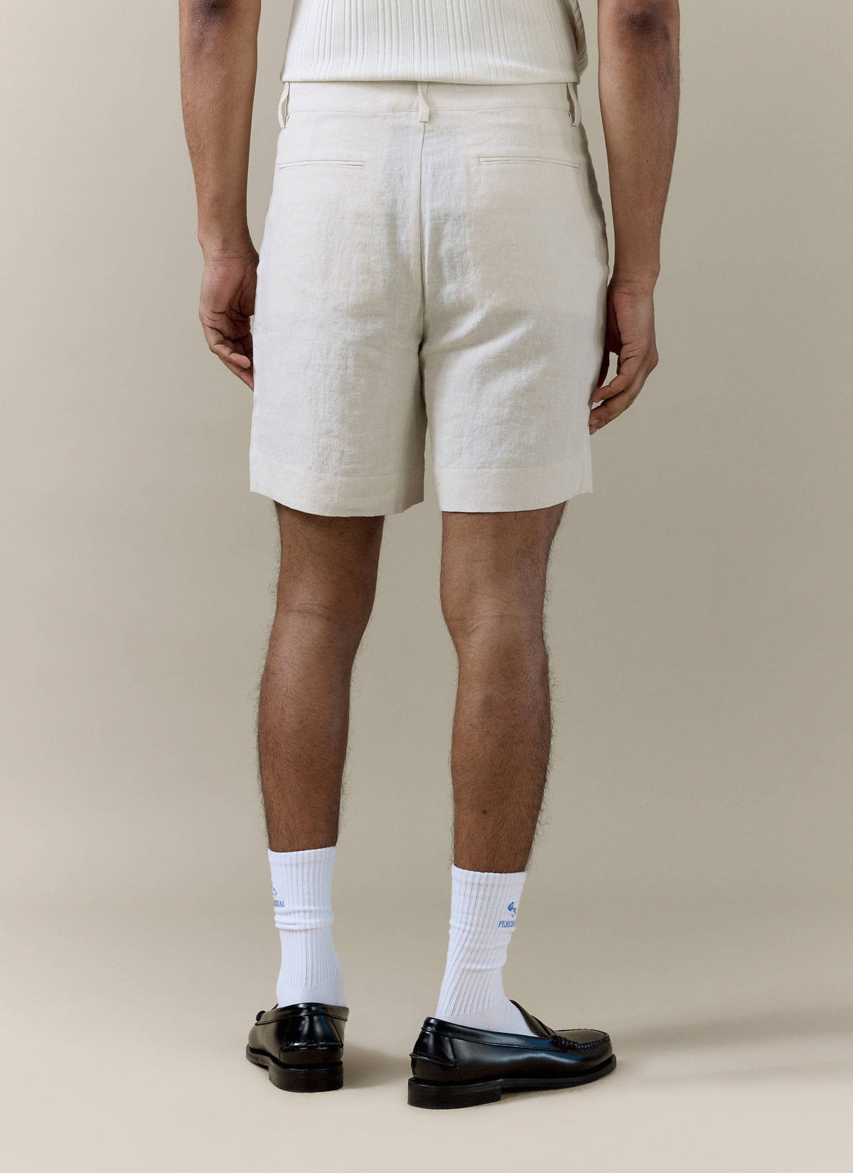 Men's Pleated Linen Tailored Shorts - Cream