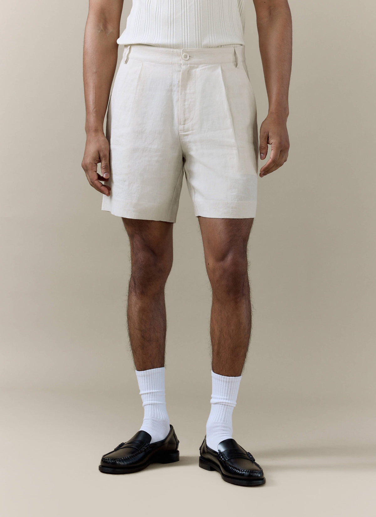 Men's Pleated Linen Tailored Shorts - Cream