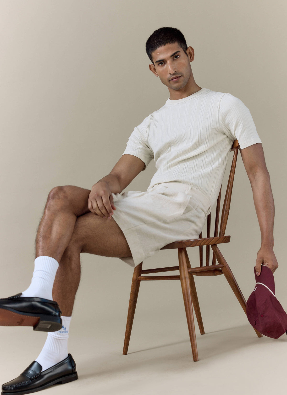 Men's Pleated Linen Tailored Shorts - Cream