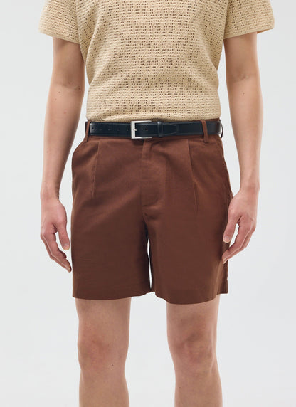 Pleated Linen Shorts - Brown