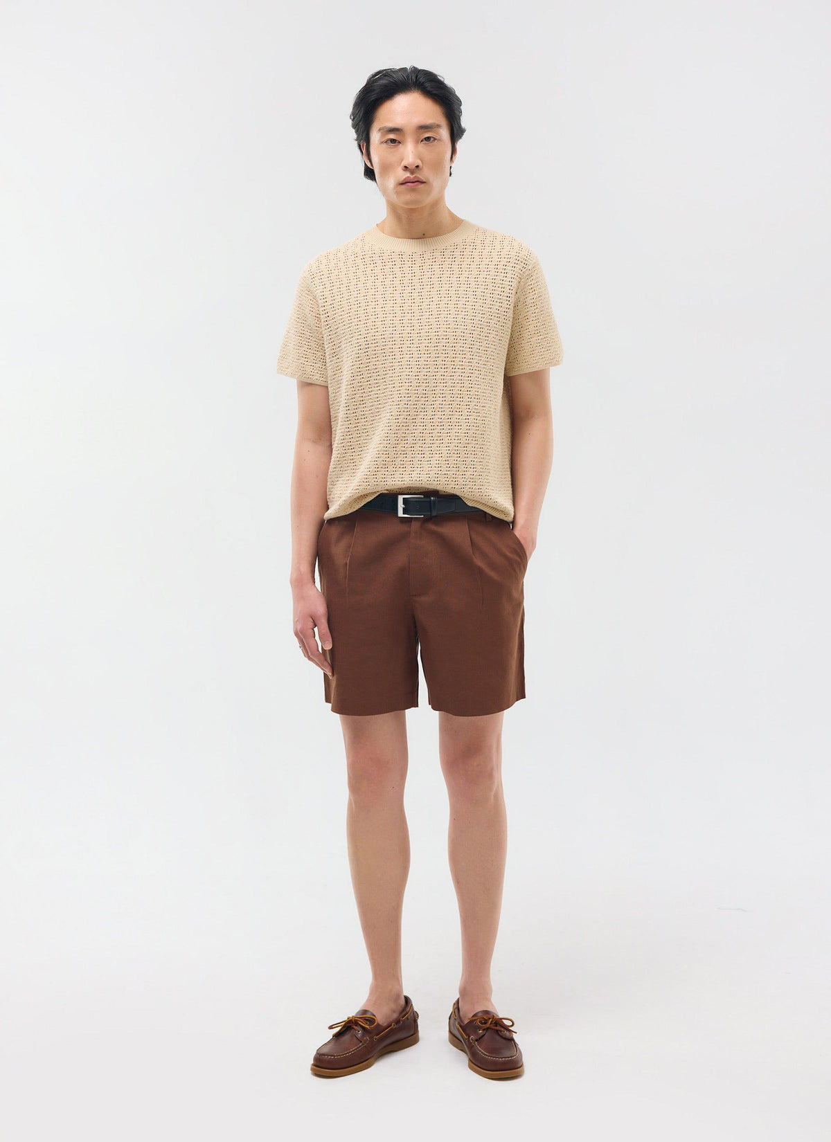 Pleated Linen Shorts - Brown