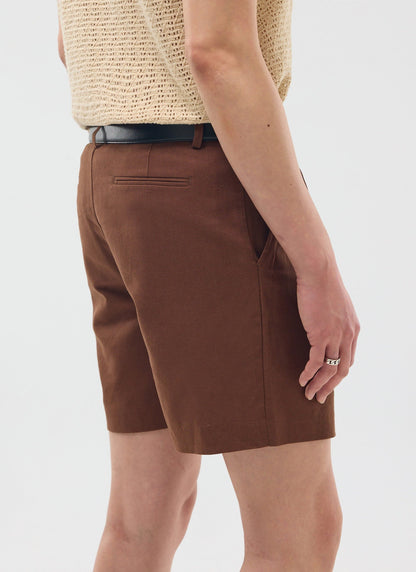 Pleated Linen Shorts - Brown