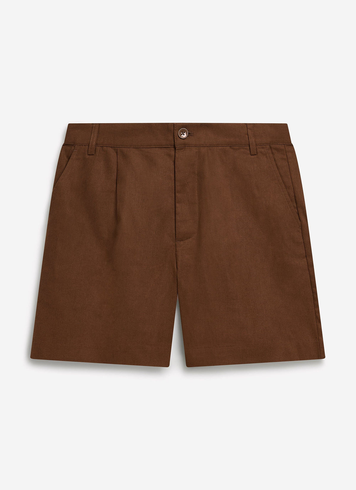 Pleated Linen Shorts - Brown