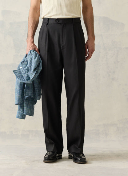 Men's Tailored Pleated Trousers - Lyocell Blend - Black