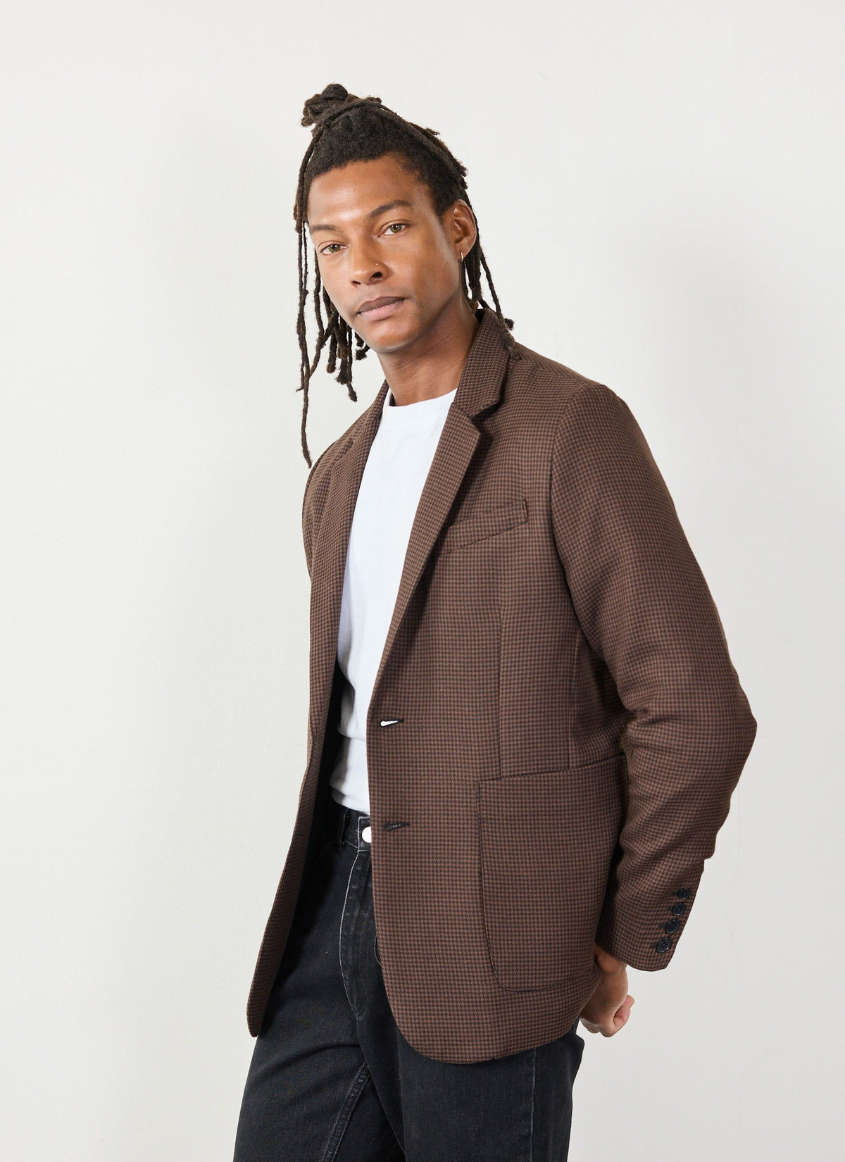 Men's Tailored Blazer - Houndstooth - Espresso Brown