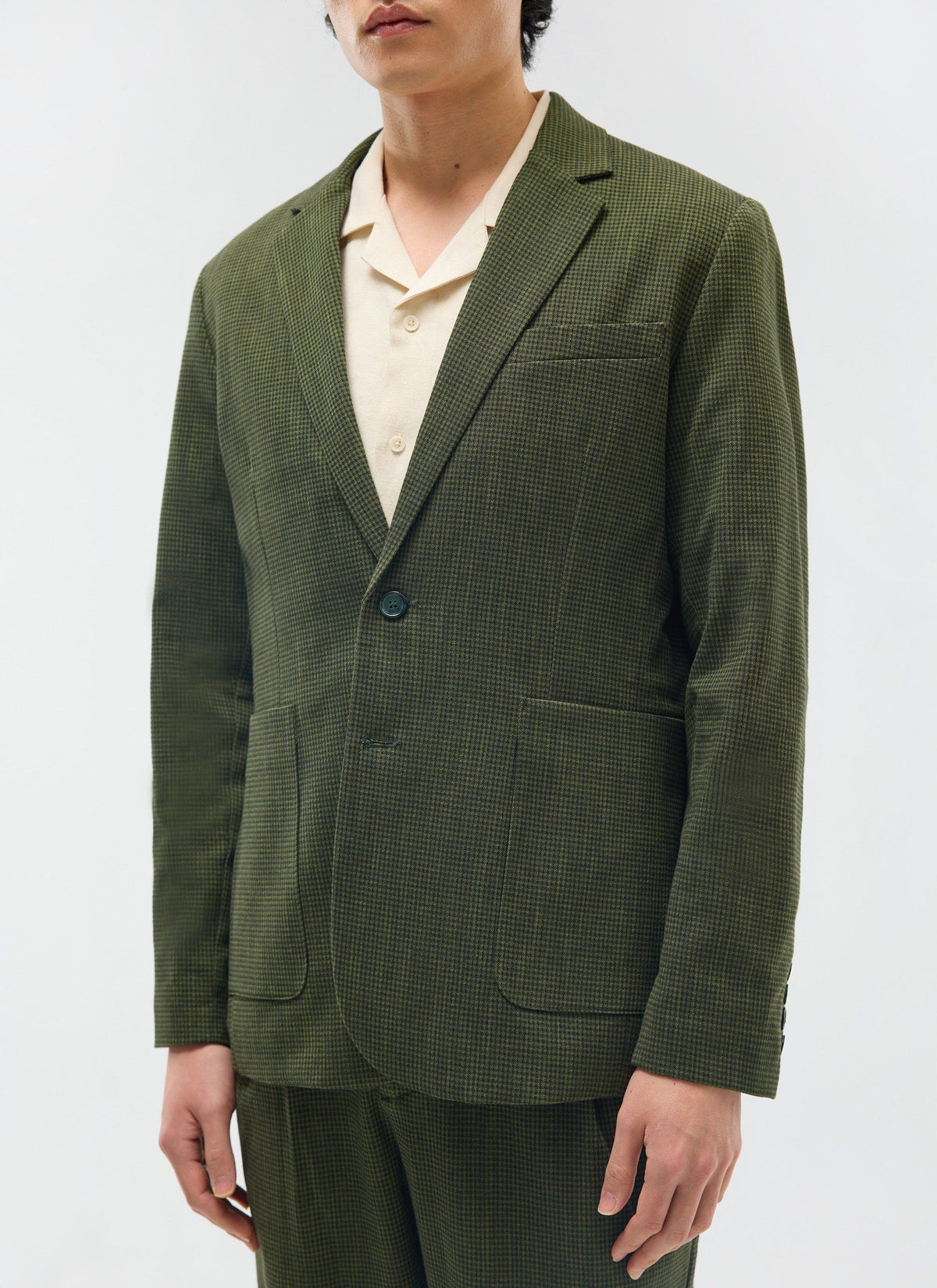 Men's Houndstooth Relaxed Blazer - Suit Jacket - Forest Green