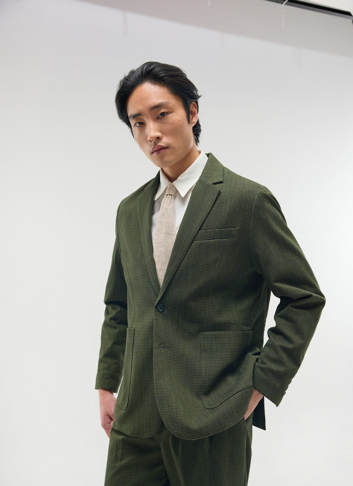 Men's Houndstooth Relaxed Blazer - Suit Jacket - Forest Green